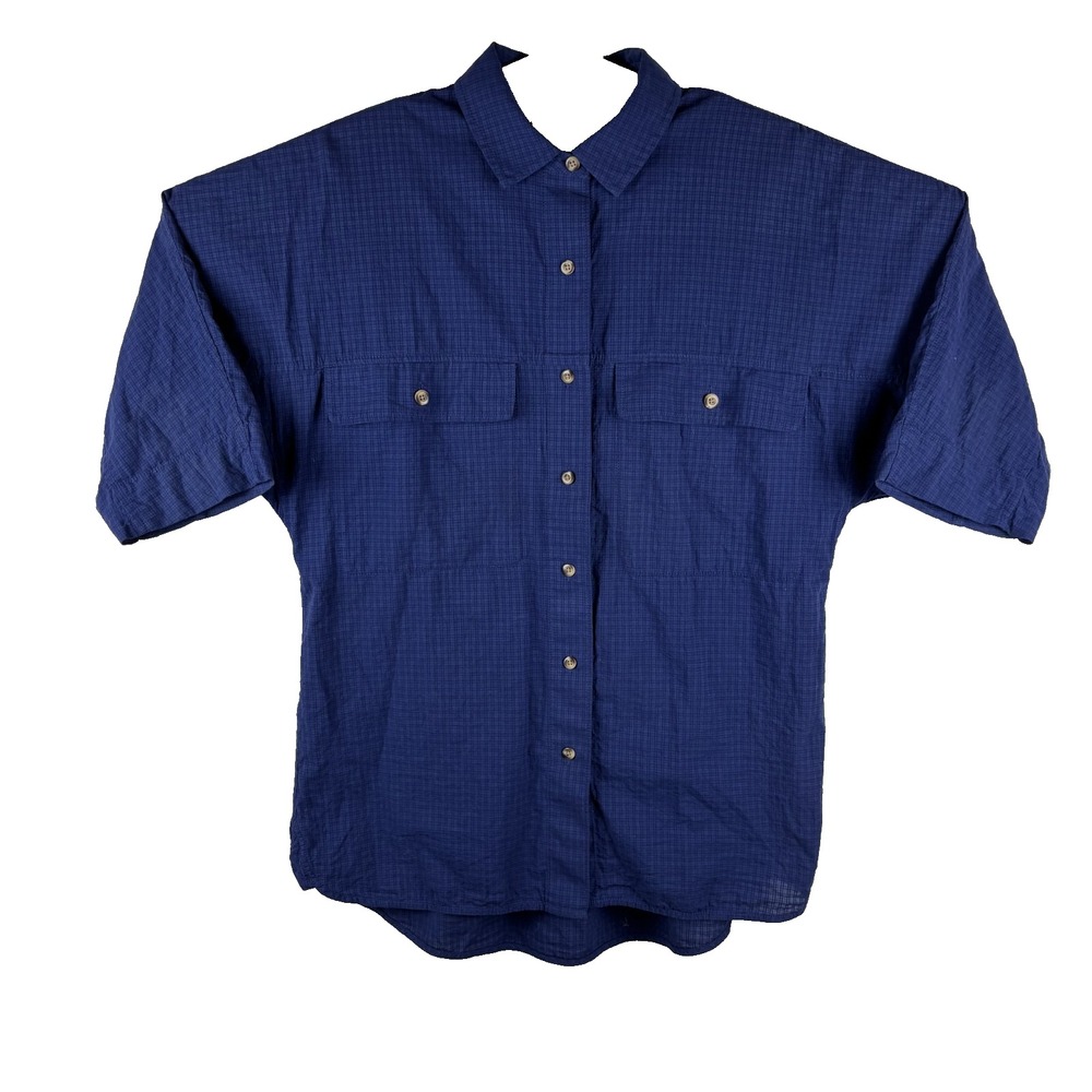 Everlane Women's Oversized Boyfriend Shirt Blue Plaid Short Sleeve XXS‎